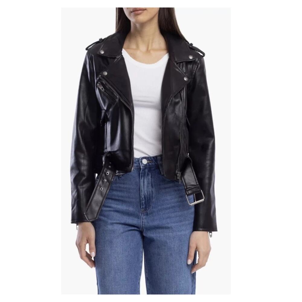 NEW BLANKNYC Faux Leather Belted Moto Jacket Size Medium
